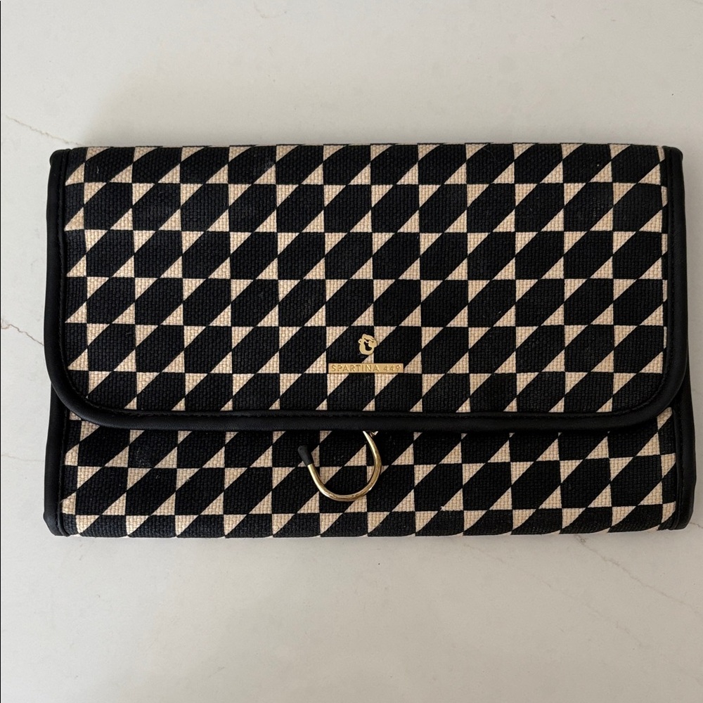 Spartina 449 Rhett Black Patterned Traveler Hanging Cosmetic Toiletry Bag Case